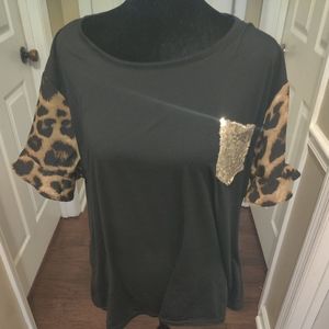Shein Leopard Sleeve Top